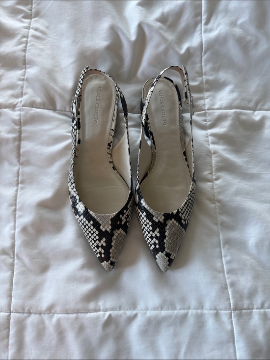 Vince Camuto Shoes - Vince Camuto Black & White Snake-Print Slingback Pointed Pumps